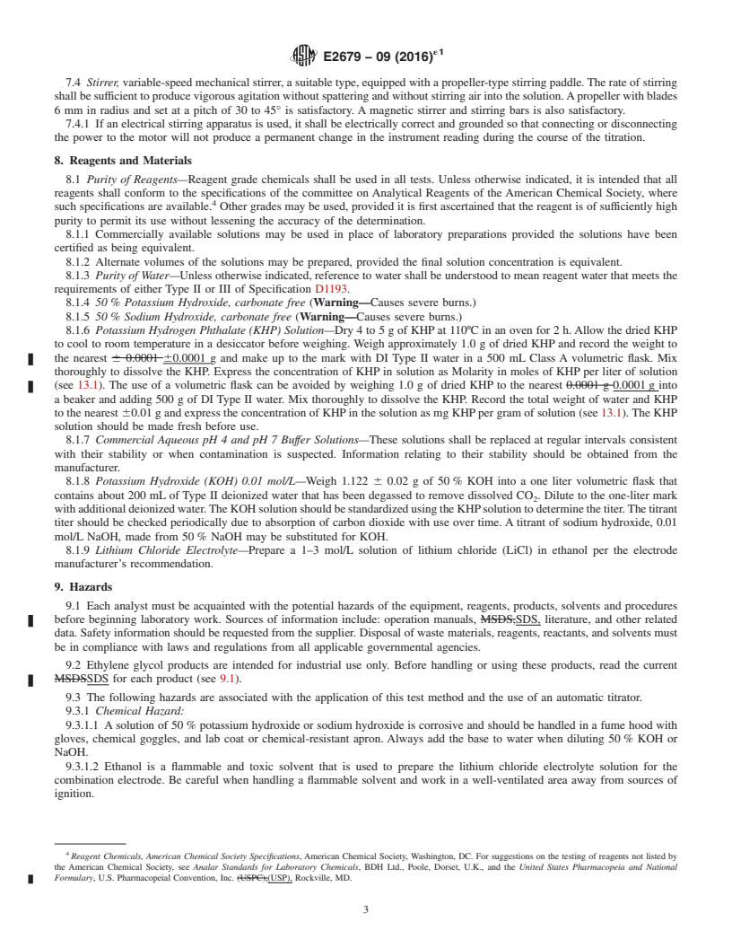 REDLINE ASTM E2679-09(2016)e1 - Standard Test Method for Acidity in Mono-, Di-, Tri- and Tetraethylene Glycol by<brk  />Non-Aqueous Potentiometric Titration