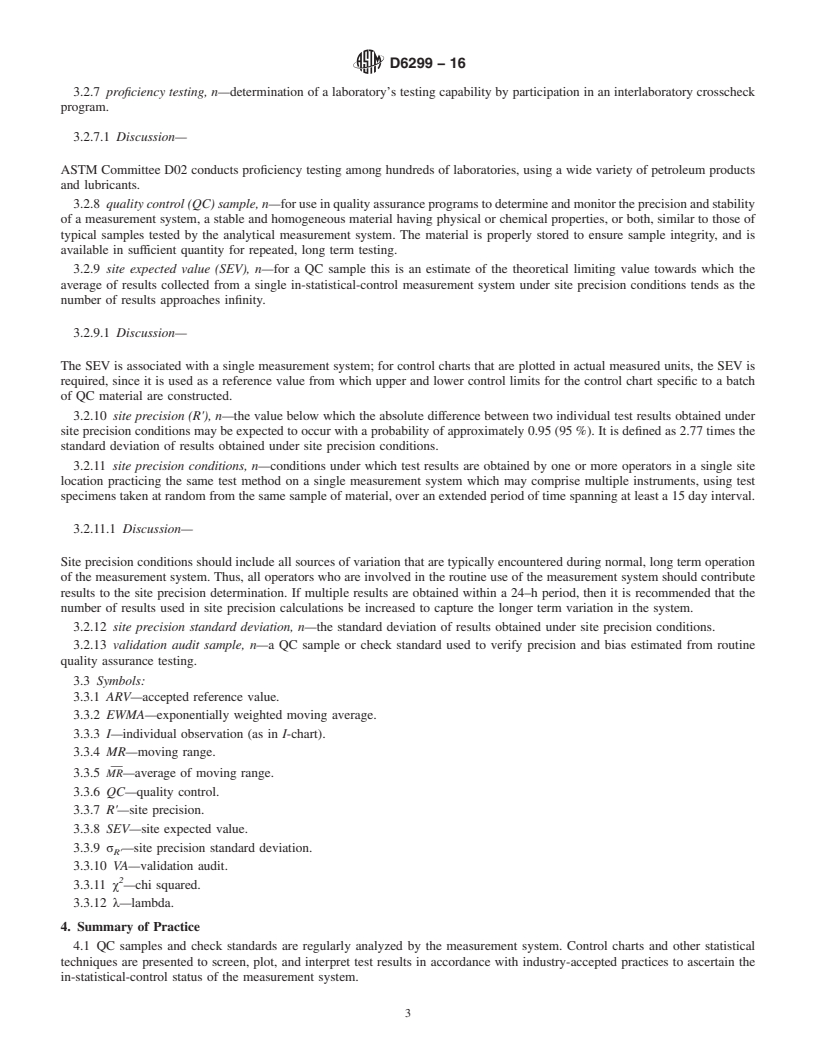 REDLINE ASTM D6299-16 - Standard Practice for  Applying Statistical Quality Assurance and Control Charting   Techniques to Evaluate Analytical Measurement System Performance