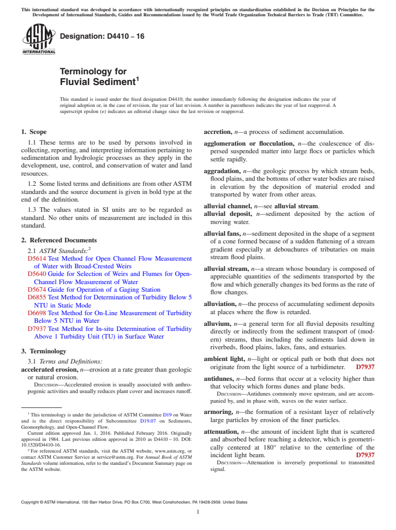 ASTM D4410-16 - Terminology for  Fluvial Sediment