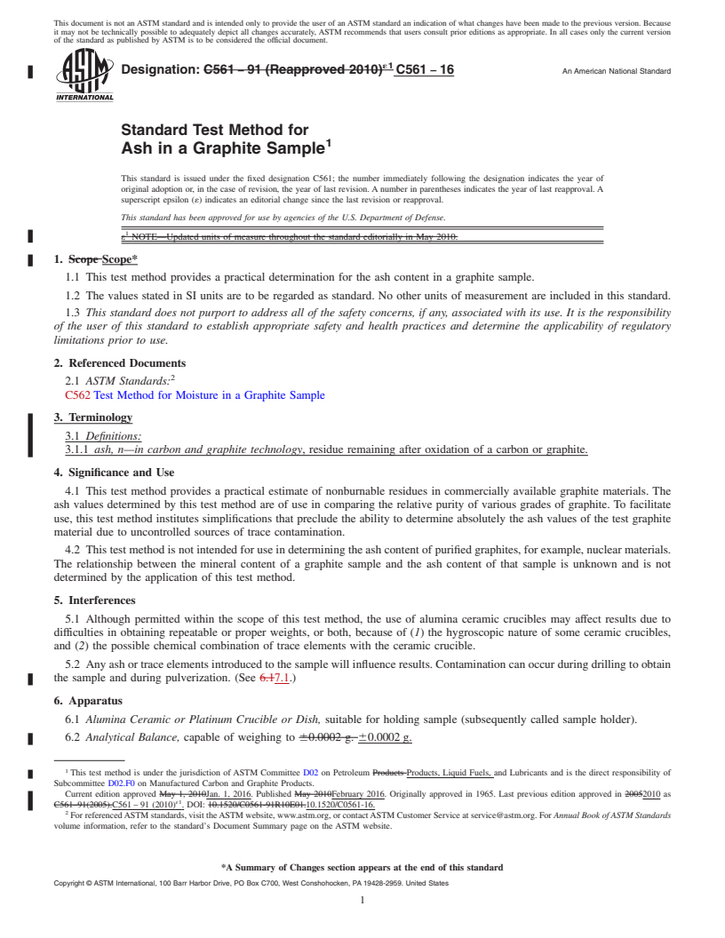 REDLINE ASTM C561-16 - Standard Test Method for  Ash in a Graphite Sample