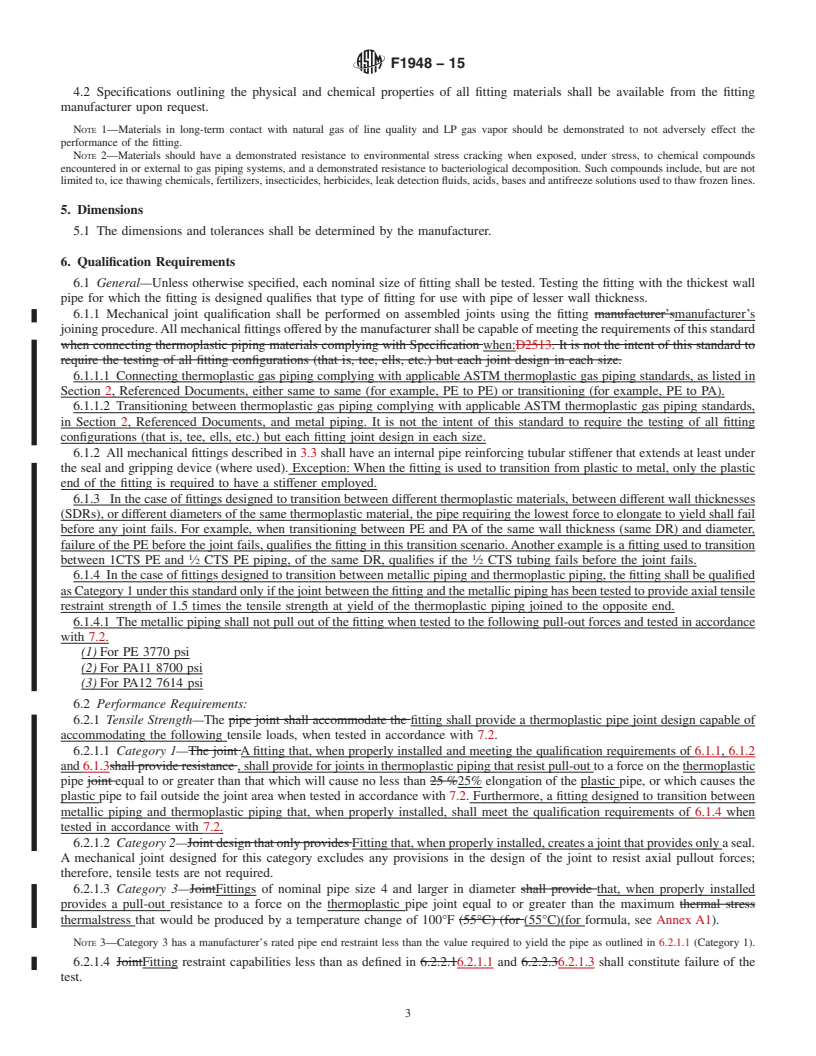 REDLINE ASTM F1948-15 - Standard Specification for  Metallic Mechanical Fittings for Use on Outside Diameter Controlled   Thermoplastic Gas Distribution Pipe and Tubing