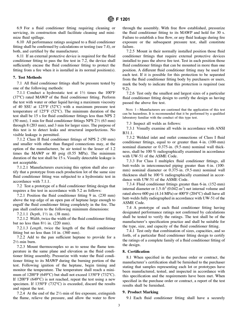 ASTM F1201-88(1998) - Standard Specification for Fluid Conditioner Fittings in Piping Applications Above 0&#176F