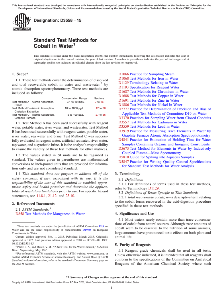 ASTM D3558-15 - Standard Test Methods for  Cobalt in Water