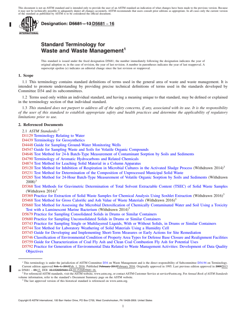 REDLINE ASTM D5681-16 - Standard Terminology for  Waste and Waste Management