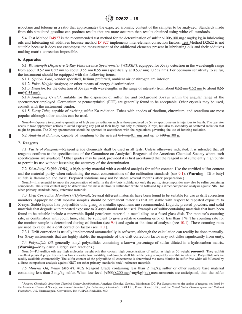 REDLINE ASTM D2622-16 - Standard Test Method for  Sulfur in Petroleum Products by Wavelength Dispersive X-ray   Fluorescence Spectrometry