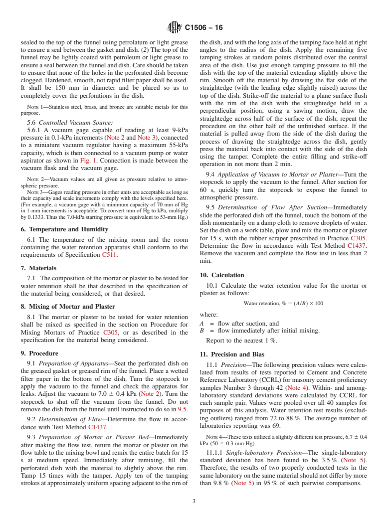 ASTM C1506-16 - Standard Test Method for  Water Retention of Hydraulic Cement-Based Mortars and Plasters