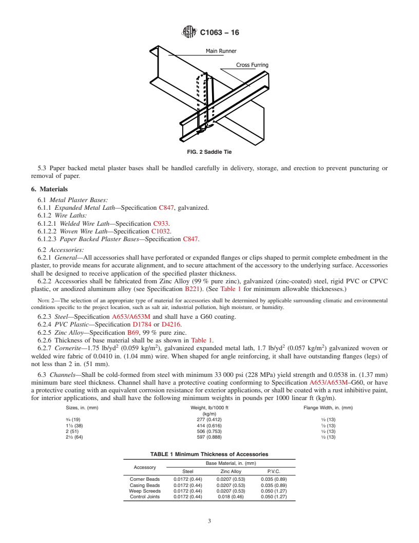 REDLINE ASTM C1063-16 - Standard Specification for Installation of Lathing and Furring to Receive Interior and  Exterior Portland Cement-Based Plaster
