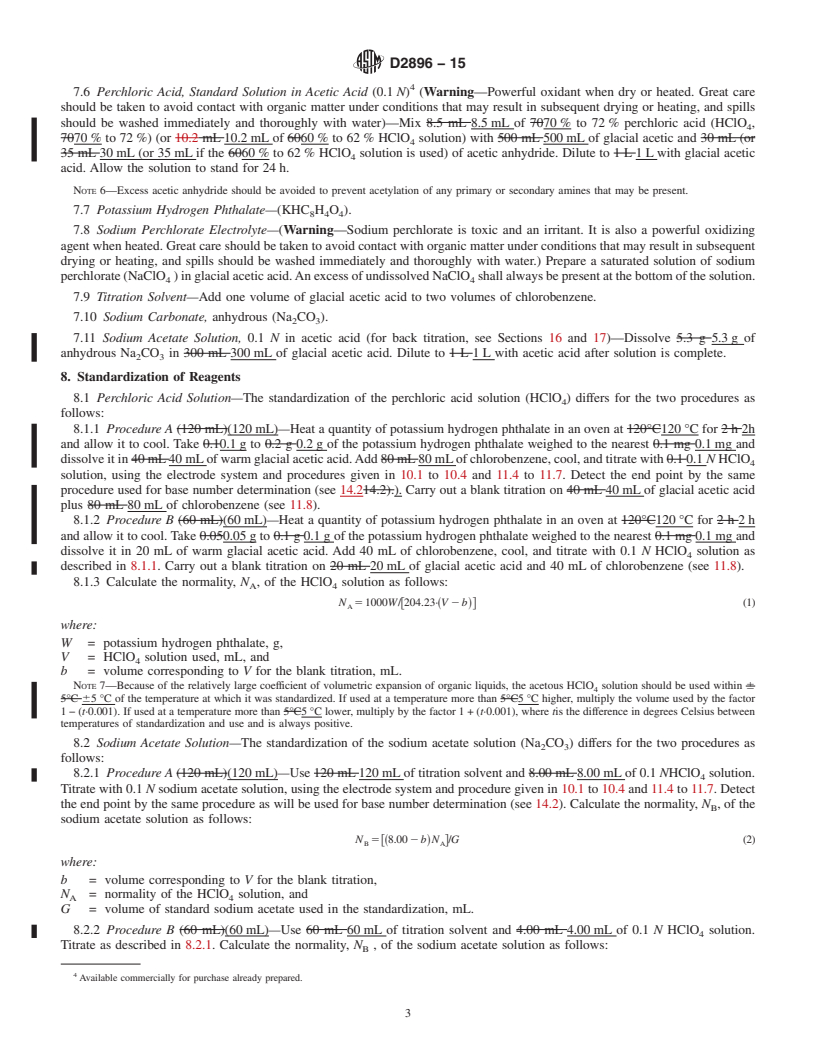 REDLINE ASTM D2896-15 - Standard Test Method for  Base Number of Petroleum Products by Potentiometric Perchloric   Acid  Titration