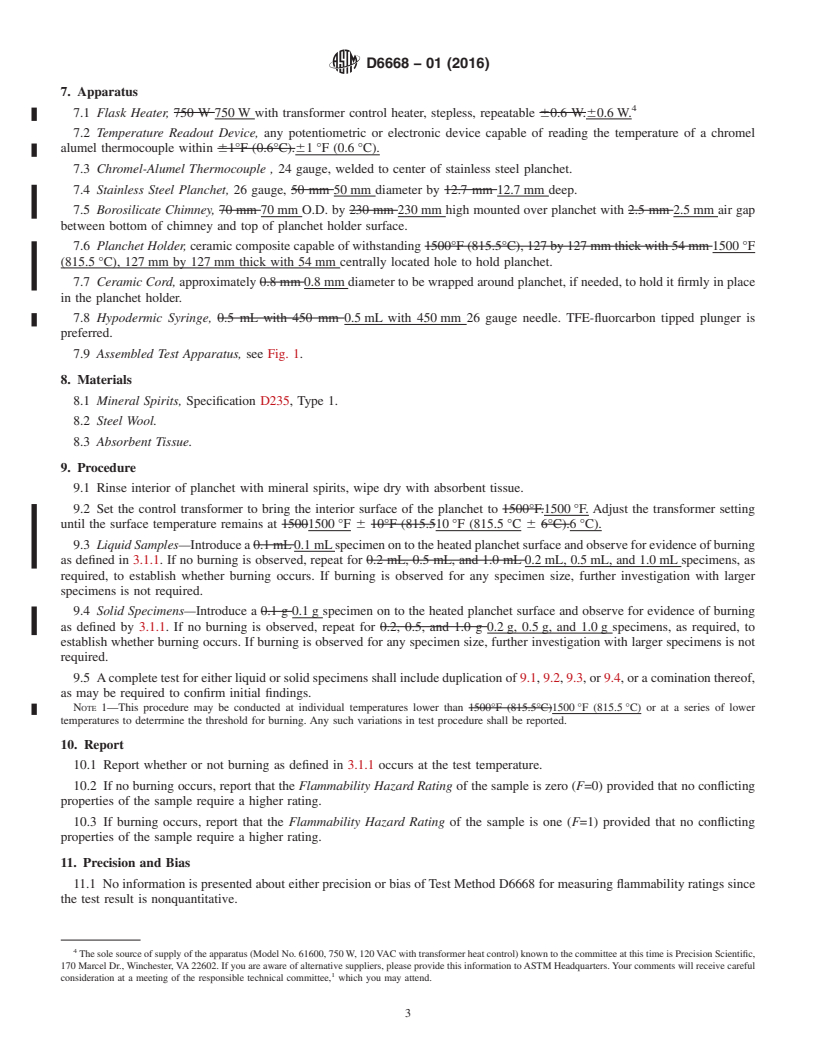 REDLINE ASTM D6668-01(2016) - Standard Test Method for  Discrimination Between Flammability Ratings of F&#x2009;=&#x2009;0 <brk  />and  F&#x2009;=&#x2009;1