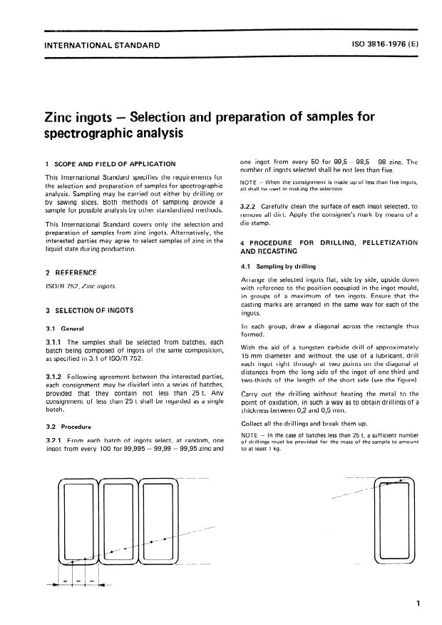 ISO 3816:1976 - Zinc ingots -- Selection and preparation of samples for spectrographic analysis