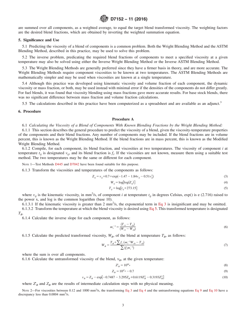 REDLINE ASTM D7152-11(2016) - Standard Practice for  Calculating Viscosity of a Blend of Petroleum Products