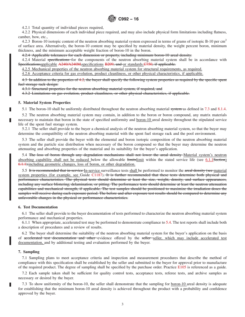 REDLINE ASTM C992-16 - Standard Specification for  Boron-Based Neutron Absorbing Material Systems for Use in Nuclear  Fuel Storage Racks in a Pool Environment