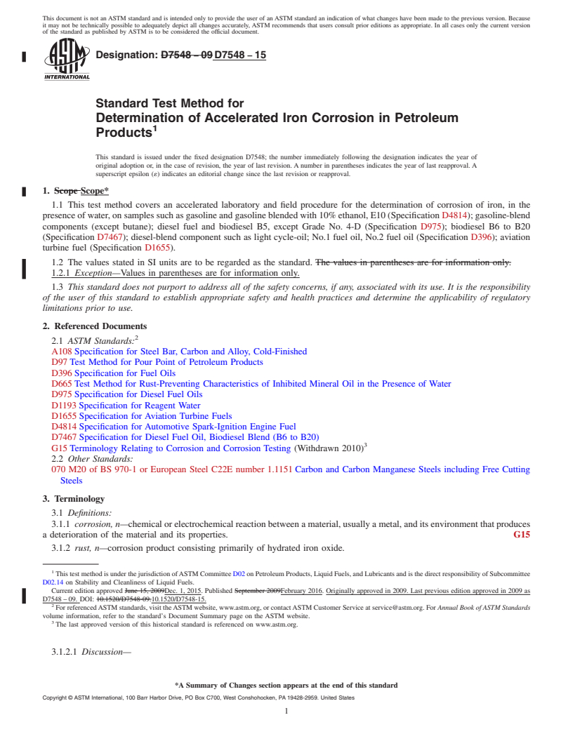 REDLINE ASTM D7548-15 - Standard Test Method for  Determination of Accelerated Iron Corrosion in Petroleum Products