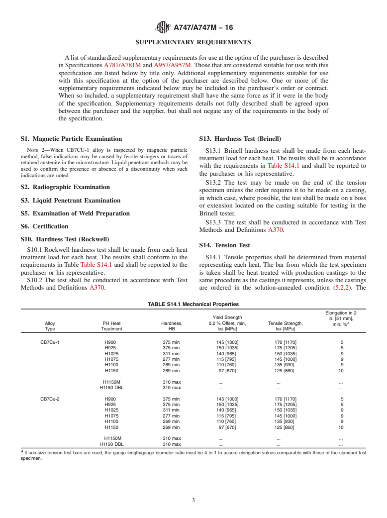 ASTM A747/A747M-16 - Standard Specification for  Steel Castings, Stainless, Precipitation Hardening