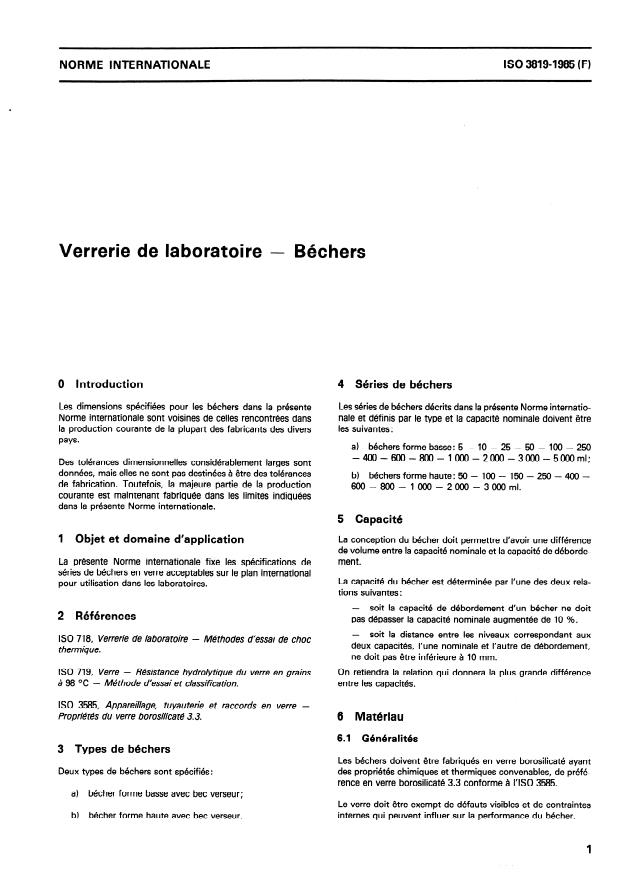 ISO 3819:1985 - Verrerie de laboratoire -- Béchers