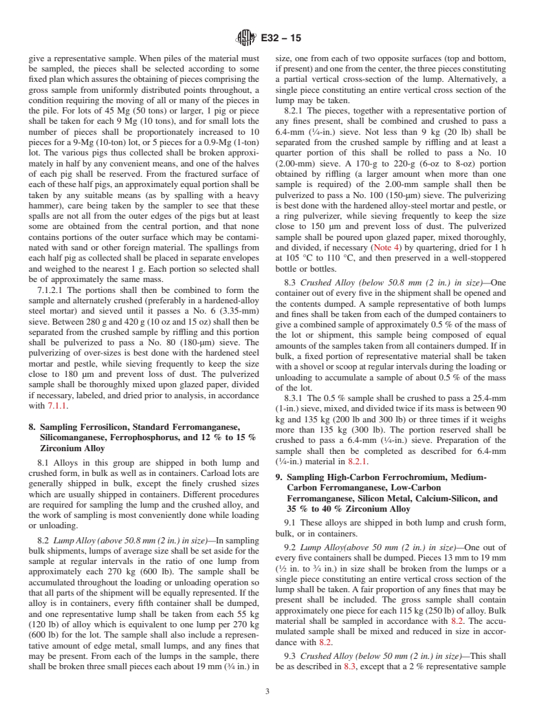ASTM E32-15 - Standard Practices for  Sampling Ferroalloys and Steel Additives for Determination  of Chemical Composition