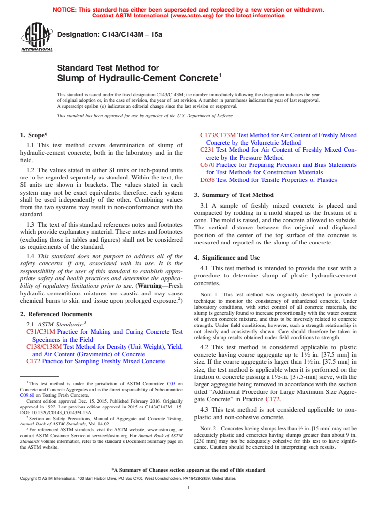 ASTM C143/C143M-15a - Standard Test Method for  Slump of Hydraulic-Cement Concrete