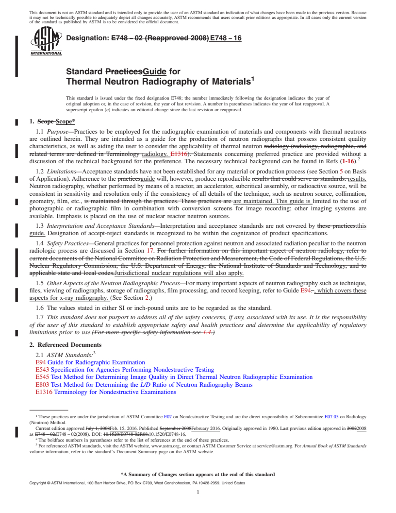 REDLINE ASTM E748-16 - Standard Guide for Thermal Neutron Radiography of Materials