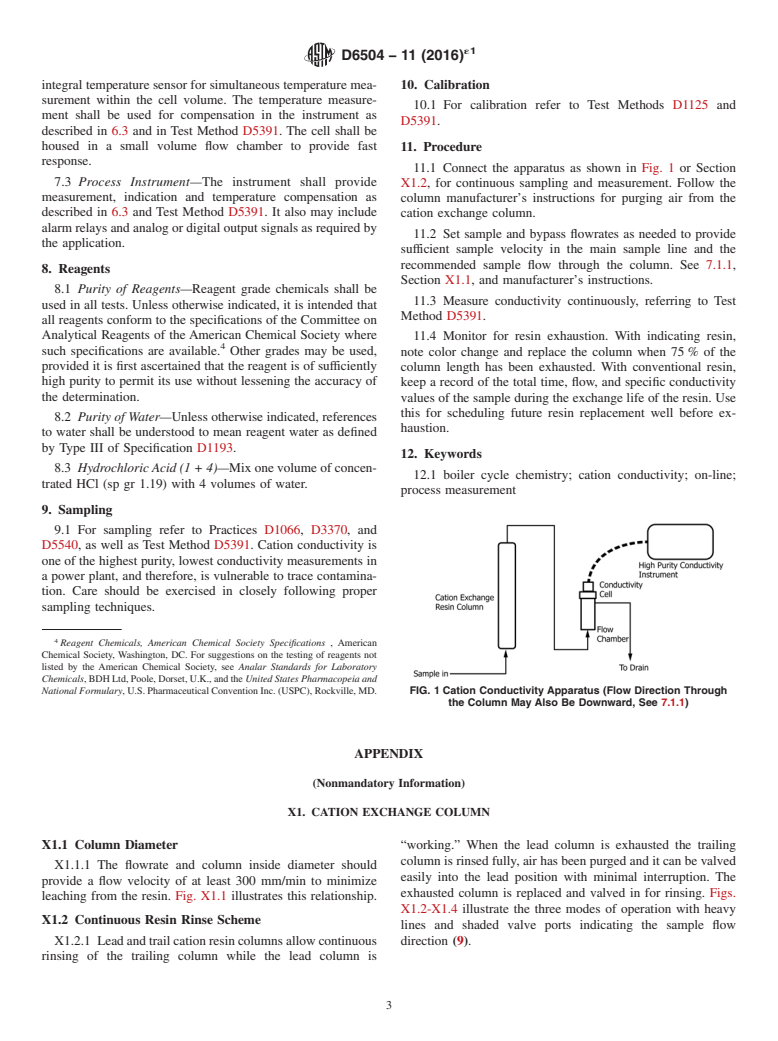 ASTM D6504-11(2016)e1 - Standard Practice for  On-Line Determination of Cation Conductivity in High Purity   Water