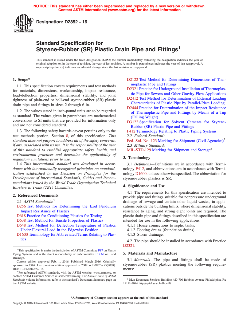 ASTM D2852-16 - Standard Specification for Styrene-Rubber (SR) Plastic ...