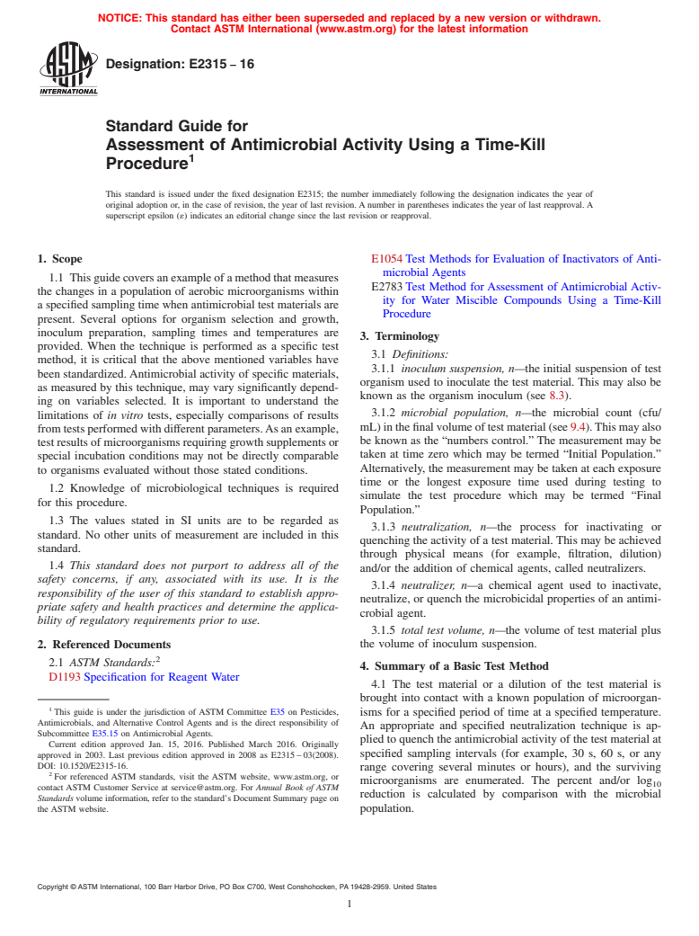 ASTM E2315-16 - Standard Guide for Assessment of Antimicrobial Activity Using a Time-Kill Procedure