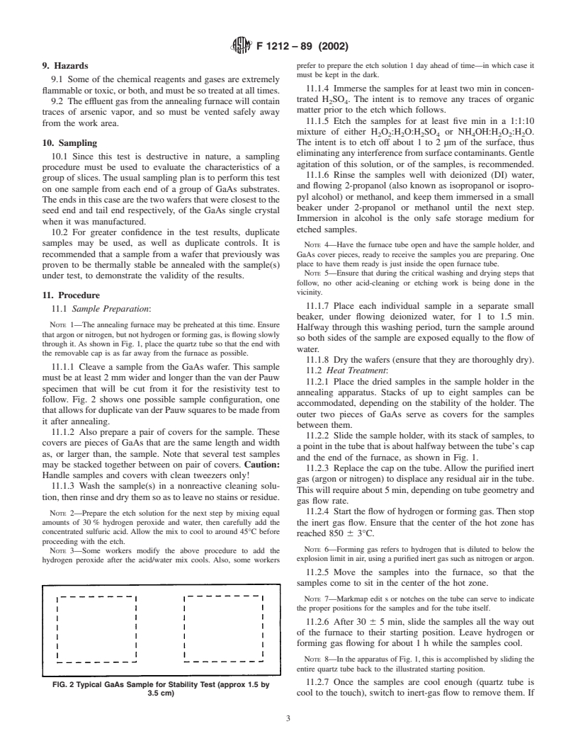 ASTM F1212-89(2002) - Standard Test Method for Thermal Stability Testing of Gallium Arsenide Wafers (Withdrawn 2008)