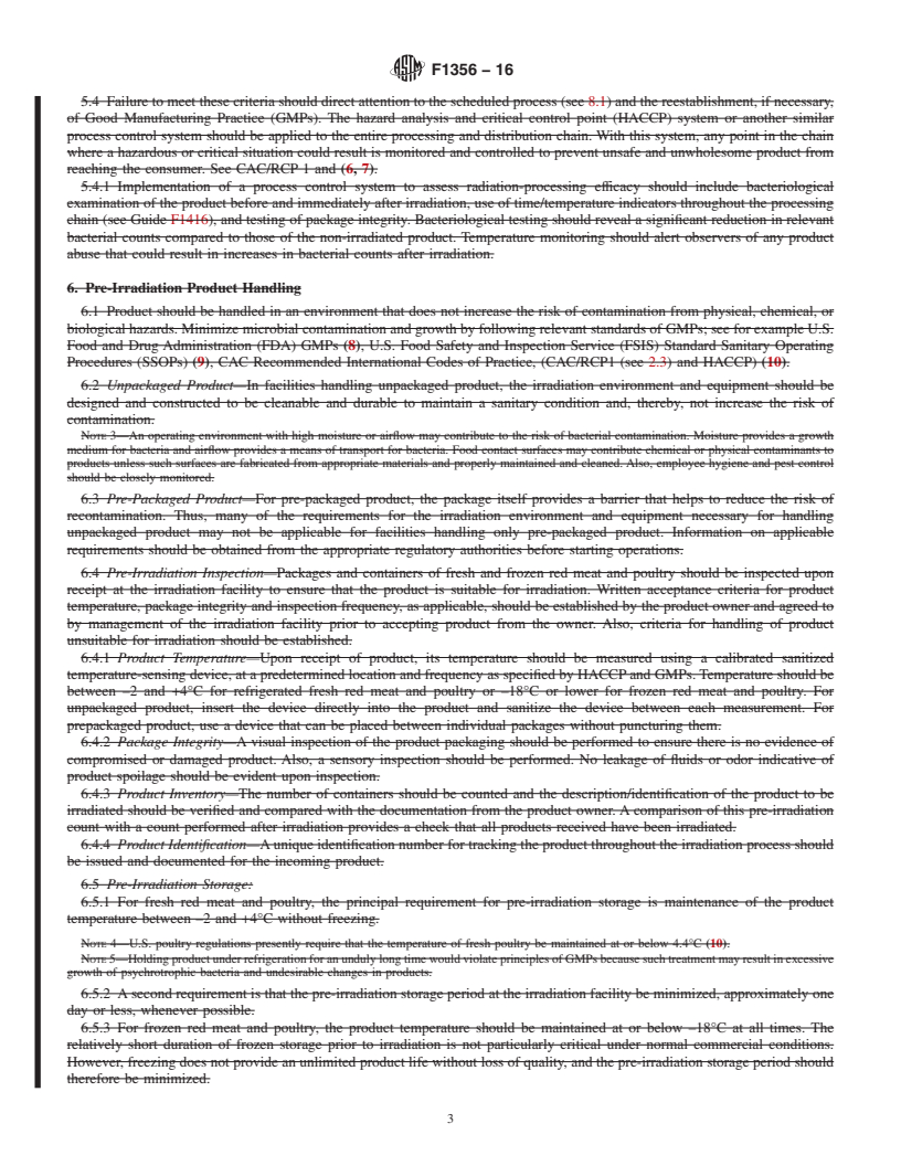 REDLINE ASTM F1356-16 - Standard Guide for  Irradiation of Fresh, Frozen or Processed Meat and Poultry  to Control Pathogens and Other Microorganisms