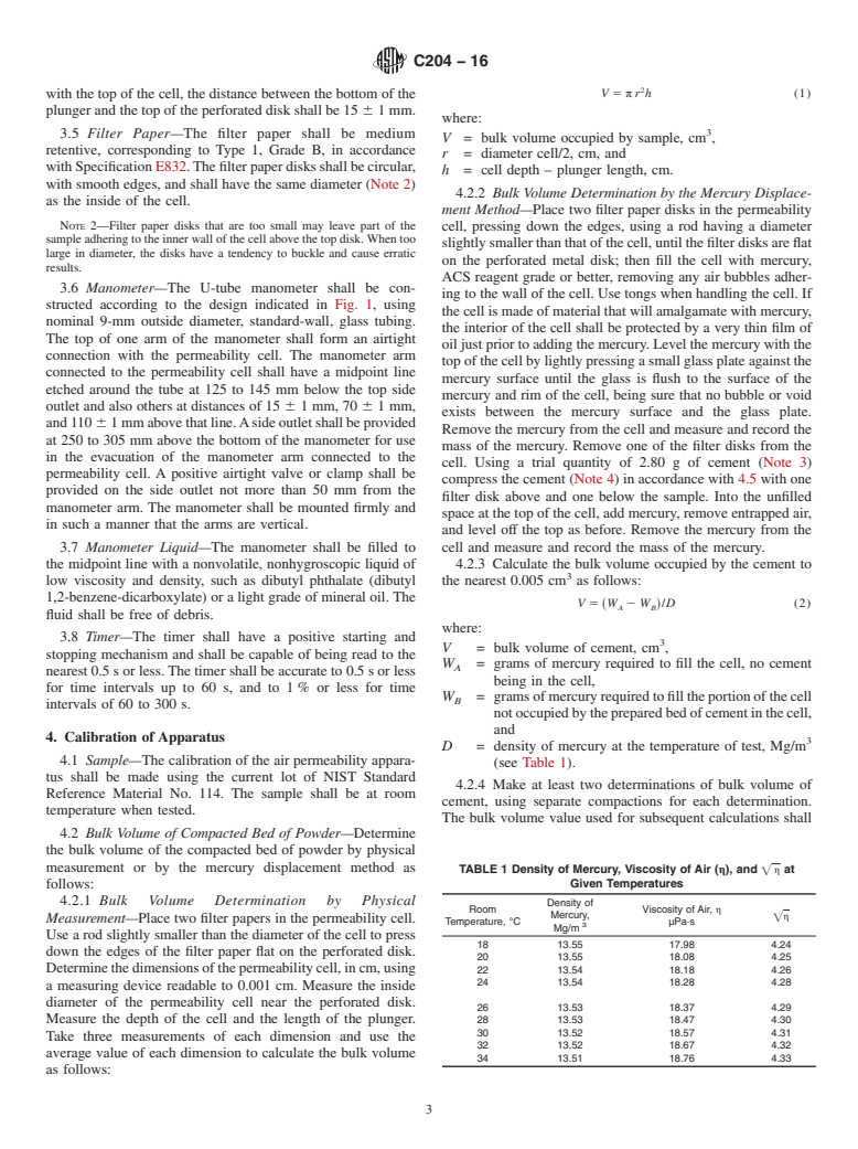 ASTM C204-16 - Standard Test Methods for  Fineness of Hydraulic Cement by Air-Permeability Apparatus