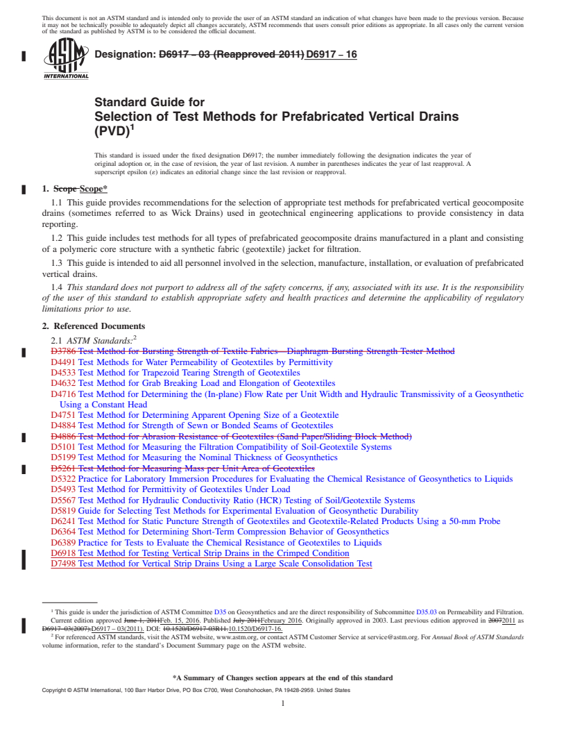 REDLINE ASTM D6917-16 - Standard Guide for  Selection of Test Methods for Prefabricated Vertical Drains   (PVD)