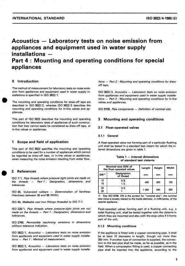 ISO 3822-4:1985 - Acoustics -- Laboratory tests on noise emission from appliances and equipment used in water supply installations