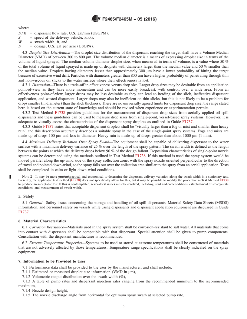 REDLINE ASTM F2465/F2465M-05(2016) - Standard Guide for  Oil Spill Dispersant Application Equipment: Single-point Spray  Systems