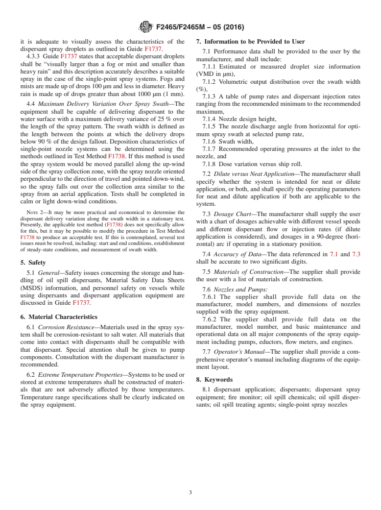 ASTM F2465/F2465M-05(2016) - Standard Guide for  Oil Spill Dispersant Application Equipment: Single-point Spray  Systems