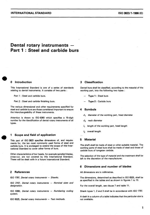 ISO 3823-1:1986 - Dental rotary instruments