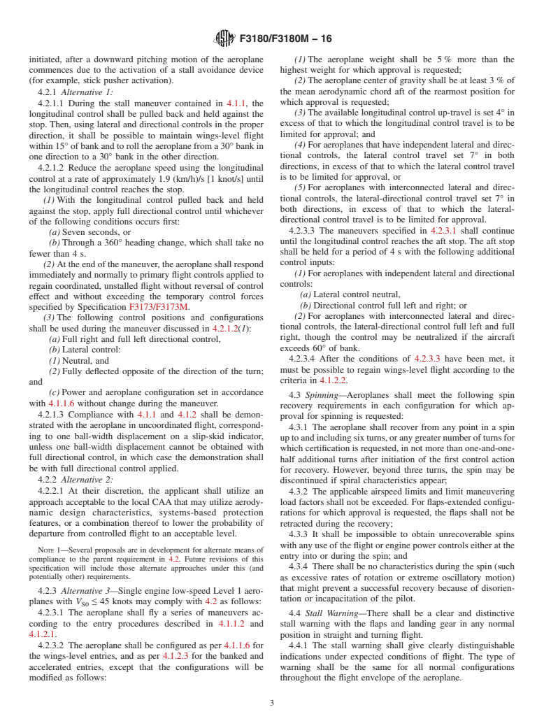 ASTM F3180/F3180M-16 - Standard Specification for Low-Speed Flight Characteristics of Aeroplanes