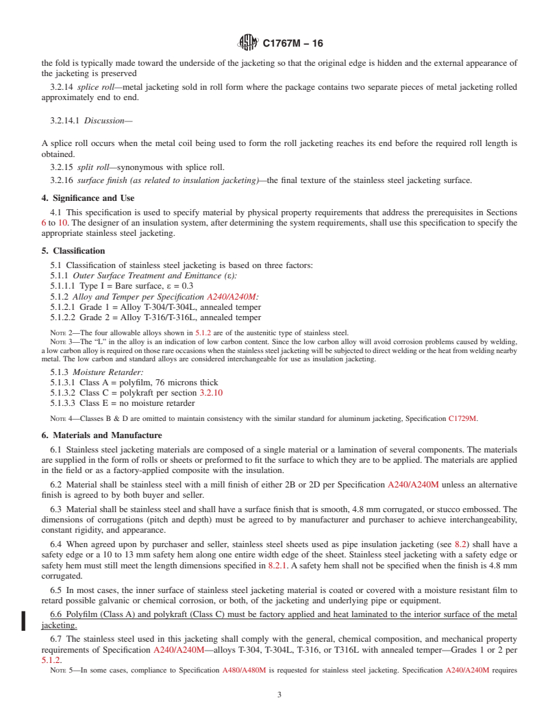 REDLINE ASTM C1767M-16 - Standard Specification for Stainless Steel Jacketing for Insulation