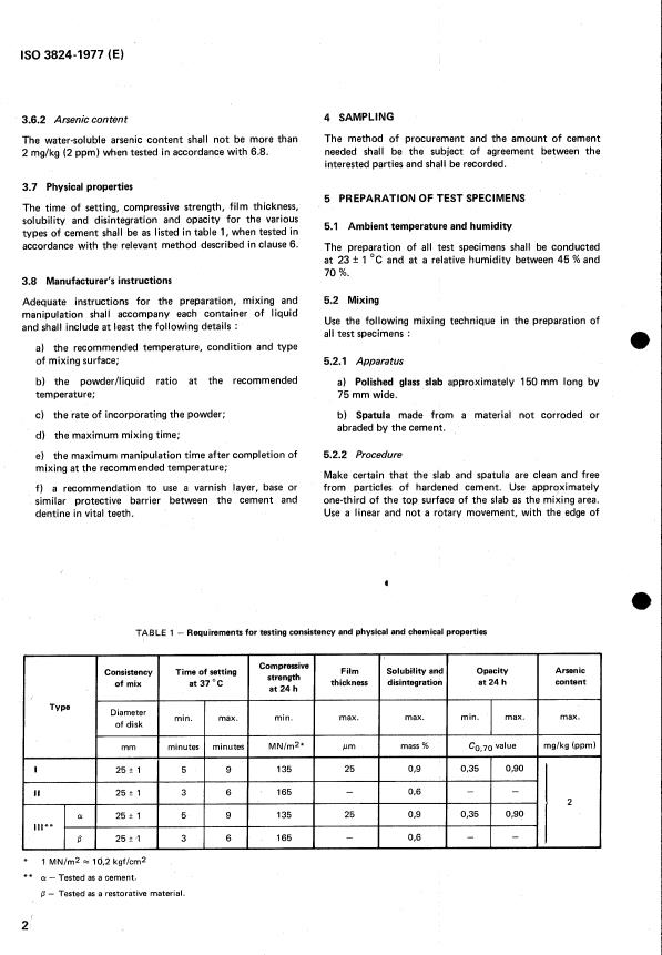 ISO 3824:1977 ISO 3824:1977 - Dental silicophosphate cement (hand-mixed) - Page 4 preview