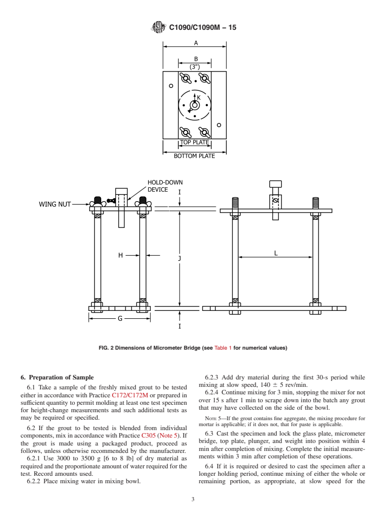 ASTM C1090/C1090M-15 - Standard Test Method for  Measuring Changes in Height of Cylindrical Specimens of Hydraulic-Cement  Grout