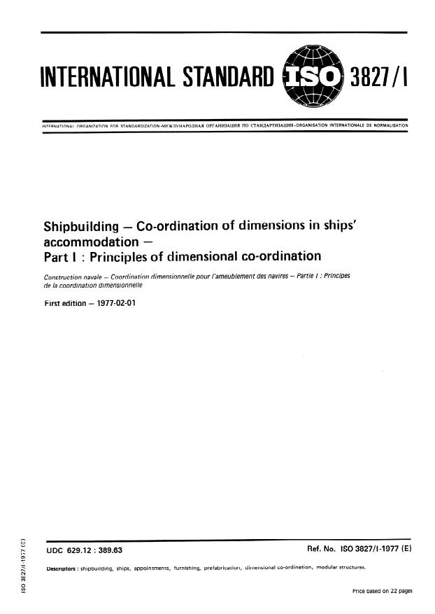 ISO 3827-1:1977 - Shipbuilding -- Co-ordination of dimensions in ships' accommodation