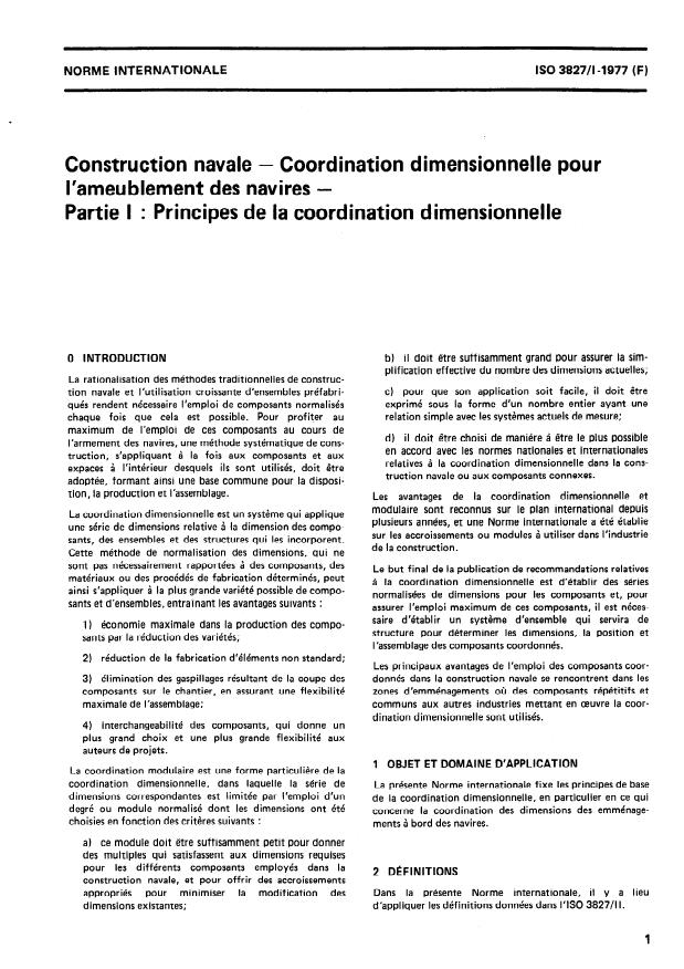 ISO 3827-1:1977 - Construction navale -- Coordination dimensionnelle pour l'ameublement des navires