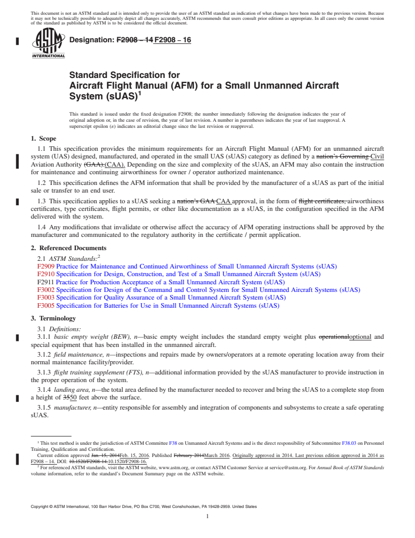 REDLINE ASTM F2908-16 - Standard Specification for Aircraft Flight Manual (AFM) for a Small Unmanned Aircraft  System (sUAS)