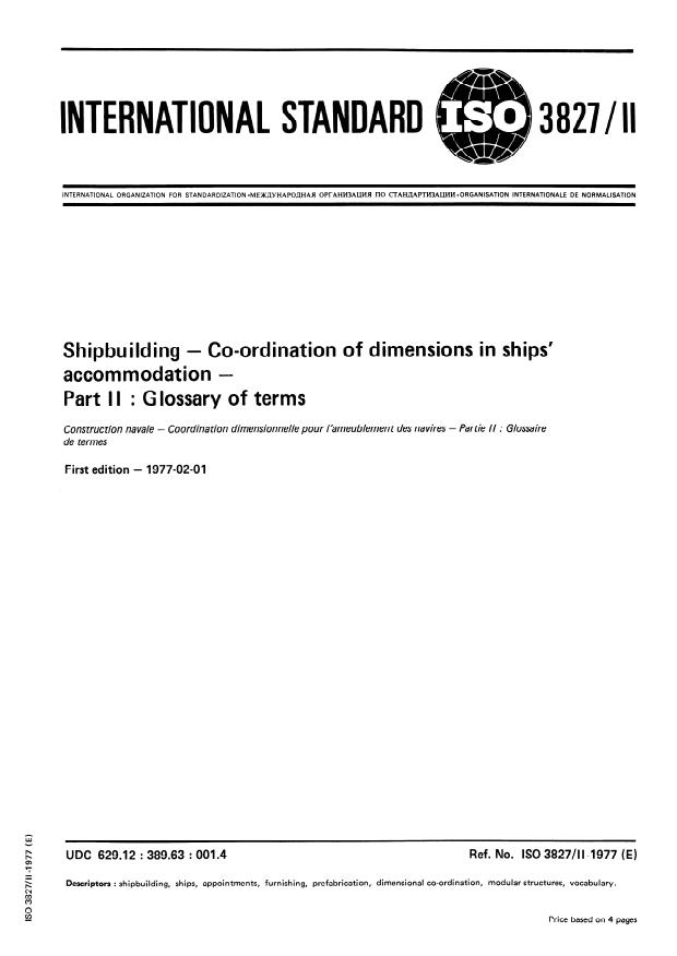 ISO 3827-2:1977 - Shipbuilding -- Co-ordination of dimensions in ships' accommodation