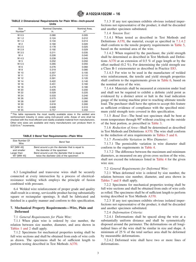 ASTM A1022/A1022M-16 - Standard Specification for  Deformed and Plain Stainless Steel Wire and Welded Wire for  Concrete Reinforcement