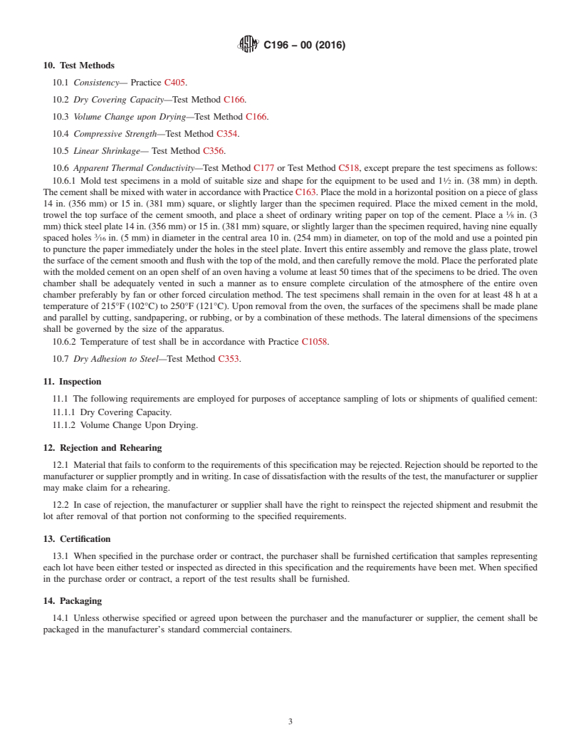 REDLINE ASTM C196-00(2016) - Standard Specification for  Expanded or Exfoliated Vermiculite Thermal Insulating Cement