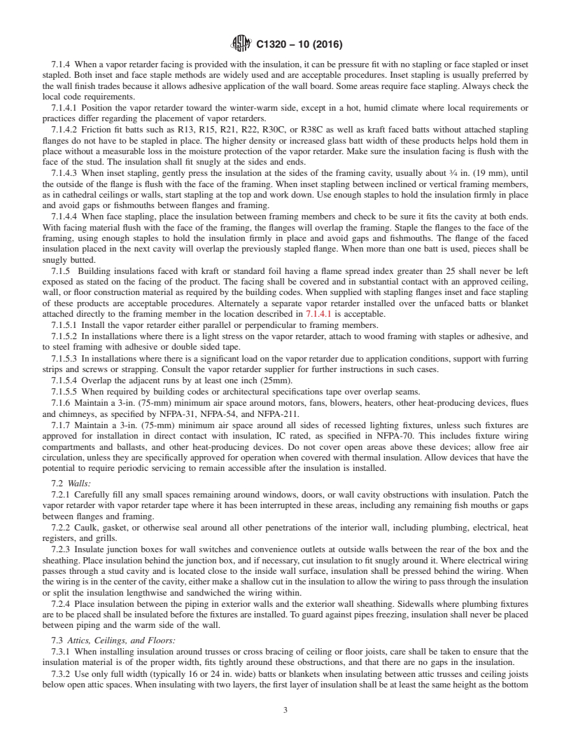 REDLINE ASTM C1320-10(2016) - Standard Practice for  Installation of Mineral Fiber Batt and Blanket Thermal Insulation  for Light Frame Construction