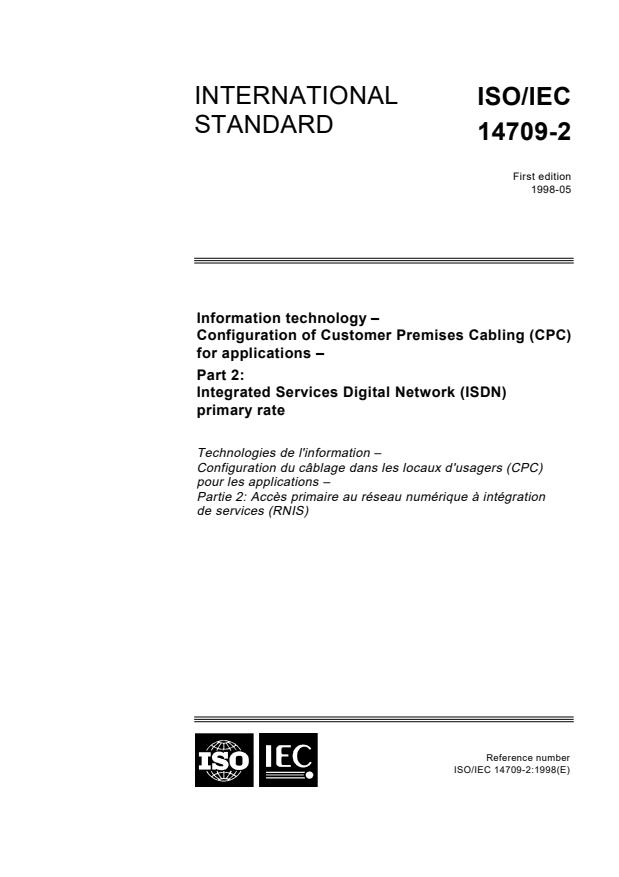 ISO/IEC 14709-2:1998 - Information technology - Configuration of Customer Premises Cabling (CPC) for applications - Part 2: Integrated Services Digital Network (ISDN) primary rate