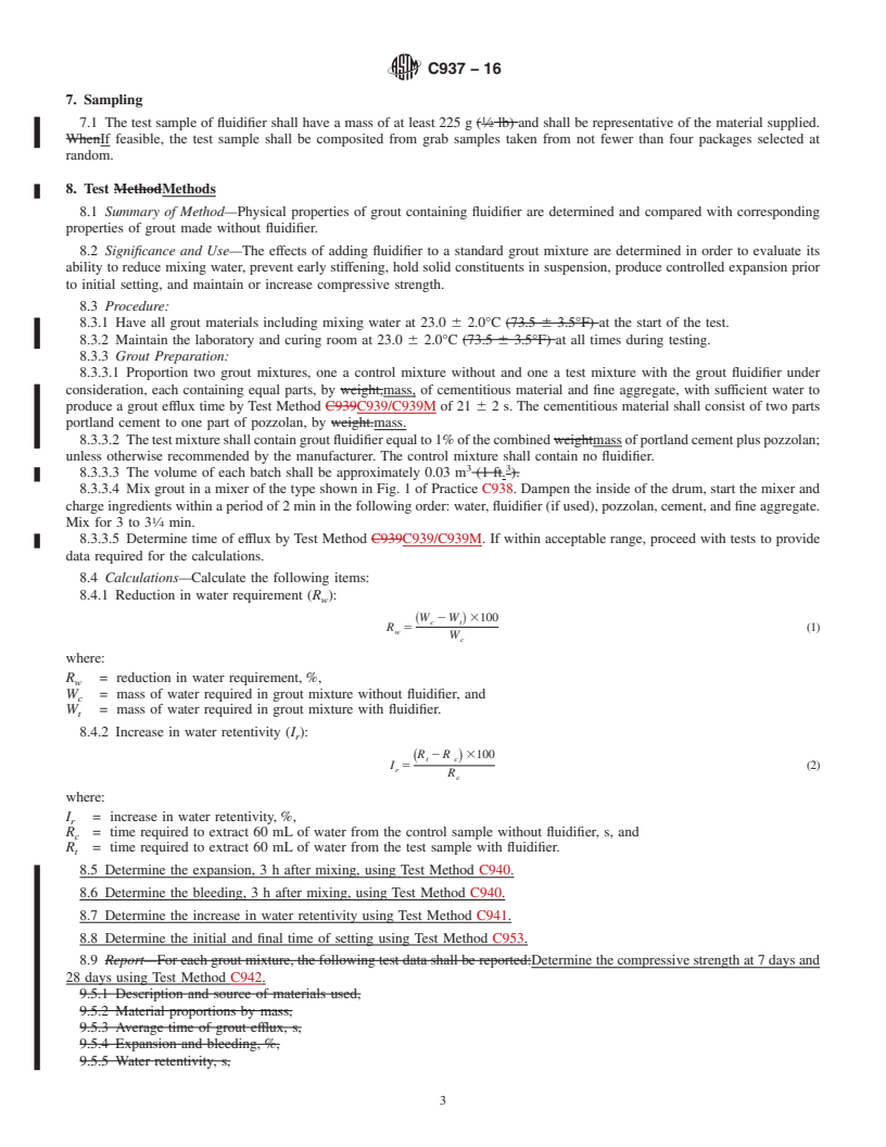 REDLINE ASTM C937-16 - Standard Specification for  Grout Fluidifier for Preplaced-Aggregate Concrete