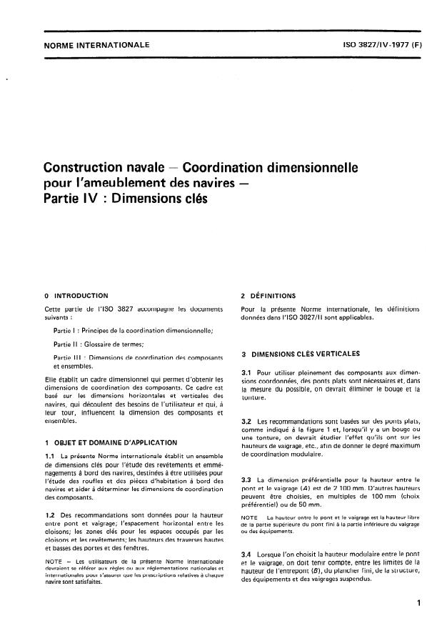ISO 3827-4:1977 - Construction navale -- Coordination dimensionnelle pour l'ameublement des navires