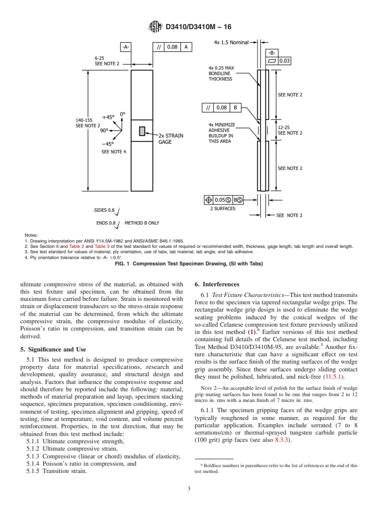 ASTM D3410/D3410M-16 - Standard Test Method for  Compressive Properties of Polymer Matrix Composite Materials  with Unsupported Gage Section by Shear Loading