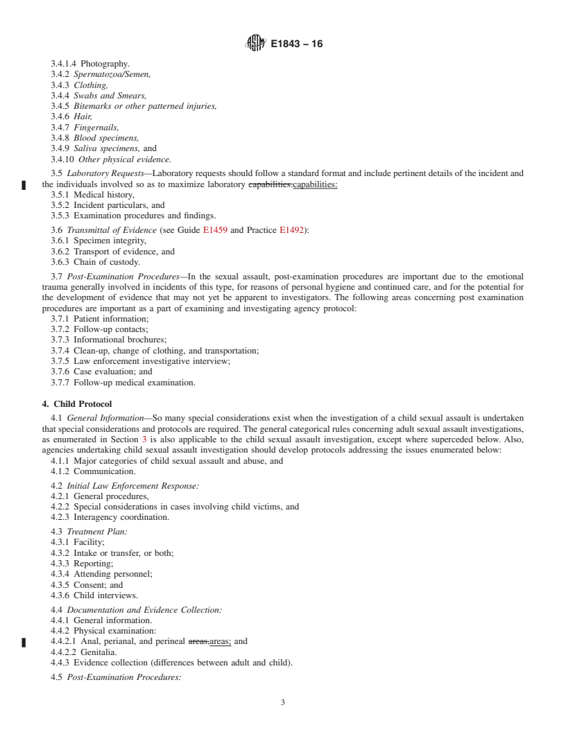 REDLINE ASTM E1843-16 - Standard Guide for  Sexual Assault Investigation, Examination, and Evidence Collection