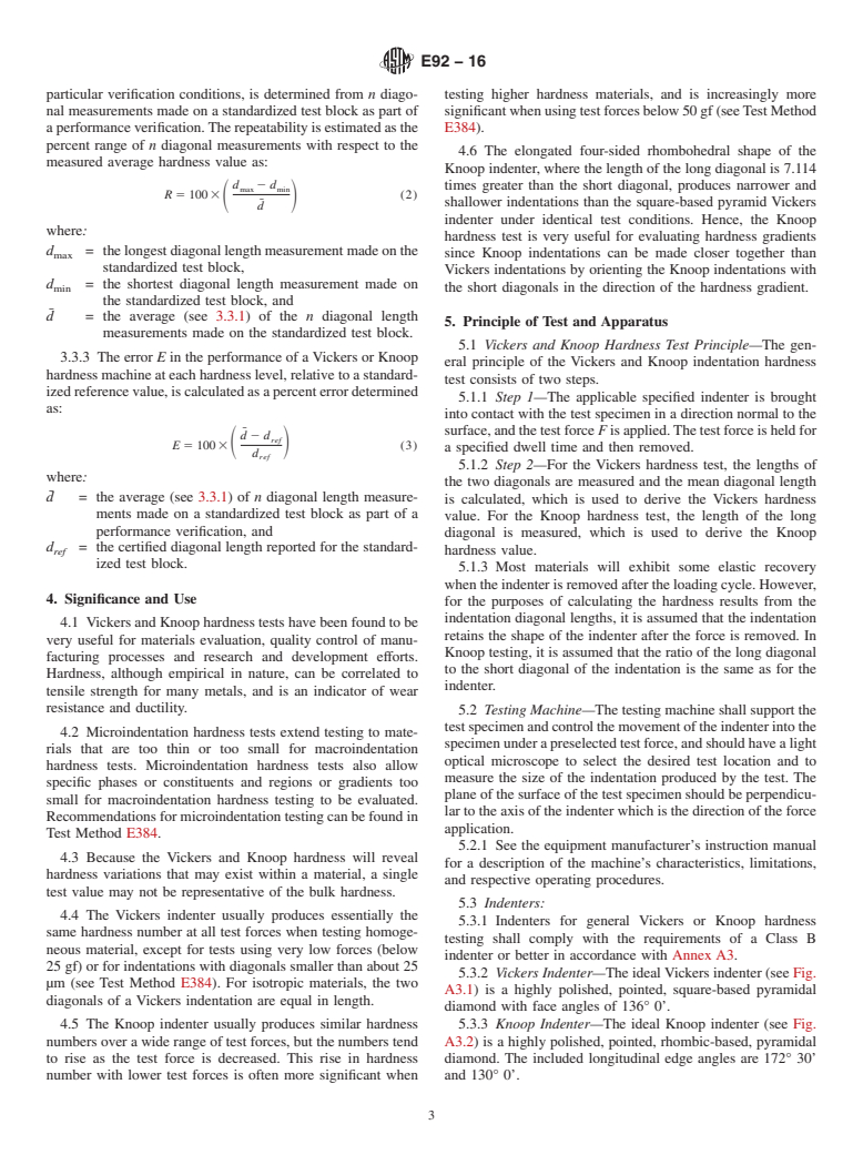 ASTM E92-16 - Standard Test Methods for Vickers Hardness and Knoop Hardness of Metallic Materials
